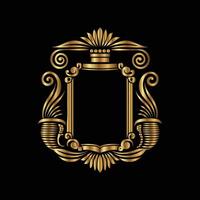 golden frame with scroll and scroll on black background vector