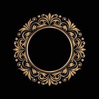 golden frame with floral pattern on black background. golden frame. golden frame with floral ornament. vector