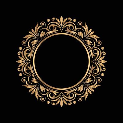 golden frame with floral pattern on black background. golden frame. golden frame with floral ornament.