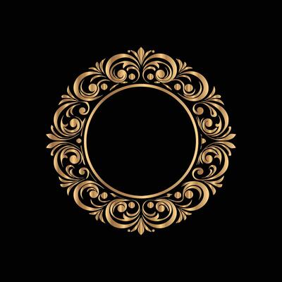 golden frame on black background. decorative elements.
