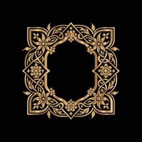 golden frame with floral pattern on black background. golden frame. vector
