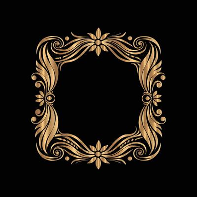 golden frame with floral design on black background