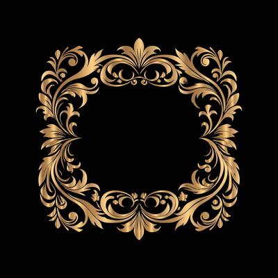 golden frame on black background. set of gold vintage frames