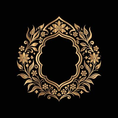 golden floral frame with floral pattern on black background