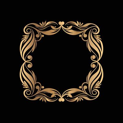 golden frame on black background. set of gold vintage frames.