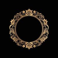 golden frame with floral pattern on black background .Gold vintage frame vector