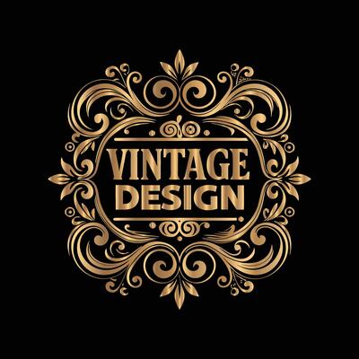 vintage design logo with ornate design on black background