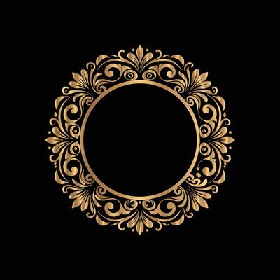 golden frame with floral pattern on black background. golden frame