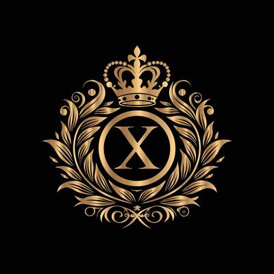 luxury royal emblem with crown and wreath on black background