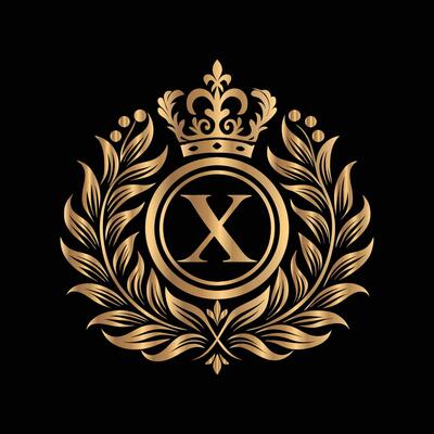 luxury logo with crown and laurel wreath. X