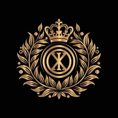 the royal emblem with a crown and leaves on a black background