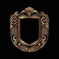 golden emblem with a shield on a black background vector