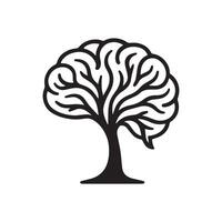 Tree branch in human brain shape black silhouette design, brainstorming idea, intellectual knowledge and medical organ symbol vector