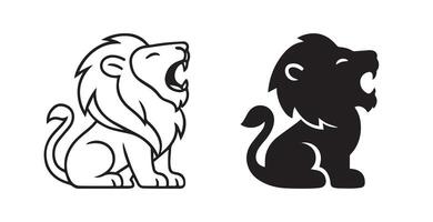 Adorable cute baby lion cub roar black silhouette design icon, outline solid animal funny logotype symbol vector