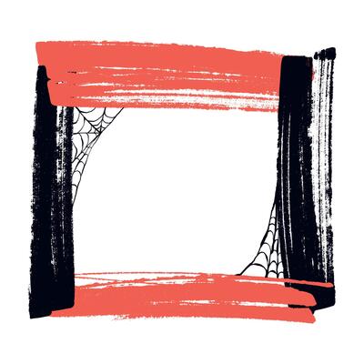 Hand Drawn Grunge Ink Brush Stroke with Spider Web for Halloween. Grunge frame for backdrops. Freehand doodle line borders