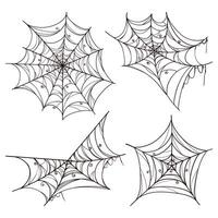 Black Spider Web Set in Hand Drawn Style. Doodle arachnid web perfect for cards, party invitations, web, fashion, print vector
