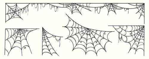 Creative Spider Web Set in Hand Drawn Style. Doodle arachnid web perfect for cards, party invitations, web, fashion, print vector