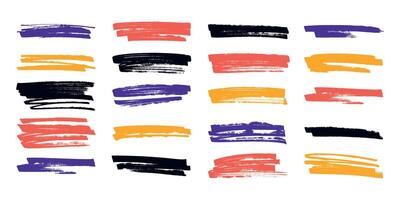 Collection of Hand Drawn Grunge Ink Brush Stroke. Colorful abstract paintbrush line with rough edges. Stain for backdrops. Freehand doodle line borders perfect for highlight text vector