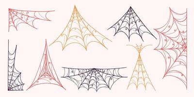 Spider Web Collection in Hand Drawn Style. Doodle arachnid web perfect for cards, party invitations, web, fashion, print vector