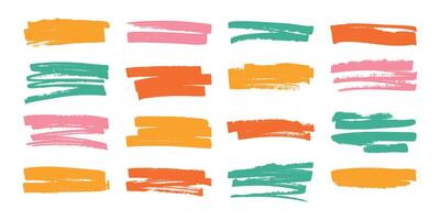 Colorful Hand Drawn Grunge Ink Brush Stroke collection. Creative abstract paintbrush line with rough edges. Stain for backdrops. Freehand doodle line borders perfect for highlight text vector