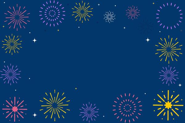 Background of colorful fireworks in flat style