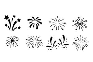 Set of different silhouettes of fireworks on a white background vector