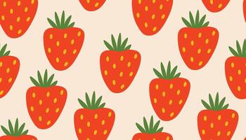 Decorative seamless repeat with red strawberries. Cute and bright, this flat cartoon design adds charm to any project vector