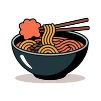 A bowl of noodles with chopsticks on top vector