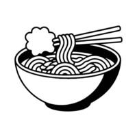Minimalist Ramen with Floating Chopsticks and Kawaii Line Art on White Background vector