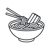 Minimalist Ramen Bowl with Floating Chopsticks and Kawaii Line Art icon vector