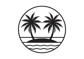 palm tree and ocean in black outline vector