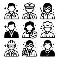 Simple Line Art Various People Professions Outline Icon Set Collection vector