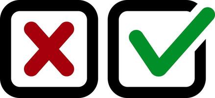 Green tick and red cross set icon Check mark clipart set. Symbol collection vector