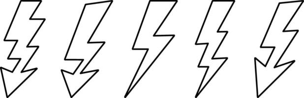 Outline doodle lightning icon Thunder charging power for electricity collection vector