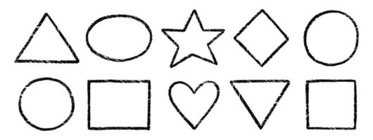 Crayon stroke square, circle, heart shape frame set. vector