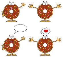 Funny Doughnut Mascots Waving, Talking And Expressing Affection vector