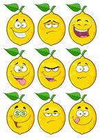 Funny Lemon Characters With Nine Different Cartoon Faces On White Background vector
