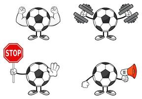 Cartoon Soccer Ball Characters With Dumbbells, Stop Sign And Megaphone vector