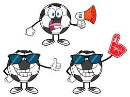 Funny Football Mascots Cheering With Thumbs Up, Speaker And Number One Finger vector