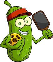 Funny Pickleball Pickle Character Collection With Paddle And Ball vector