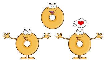 Funny Plain Doughnut Mascots Expressing Happiness And Affection vector