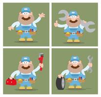 Blue Uniform Mechanic Collection Holding Wrenches And Toolbox vector