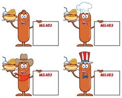 Funny Menu Sausage Collection With Chef, Cowboy And Patriotic Designs vector