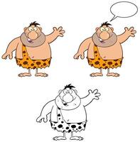 Caveman Character Collection With Speech Bubble In Color And Outline vector