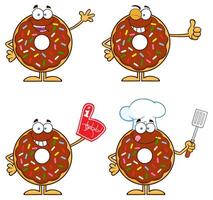 Cartoon Sprinkle Donut Characters With Chef Hat, Foam Finger And Happy Poses vector