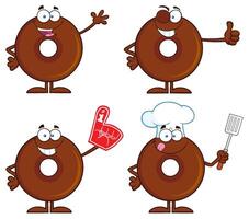 Donut Mascots With Chef Outfit, Foam Finger And Happy Gestures vector
