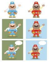 Cartoon Technician Collection With Gestures And Talking Bubbles vector