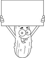 Smiling Cucumber Holding Board Overhead Black And White vector