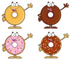 Funny Doughnut Mascots In Vanilla, Strawberry And Chocolate Glaze vector