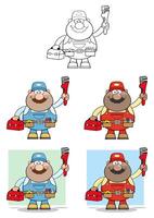 Service Worker Mascot Collection With Tool And Bold Expression vector